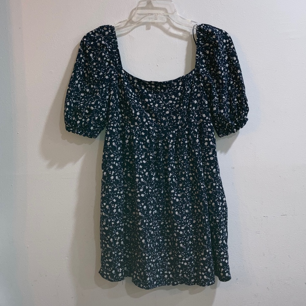 Miami Navy Floral Puff Sleeve Mini Dress